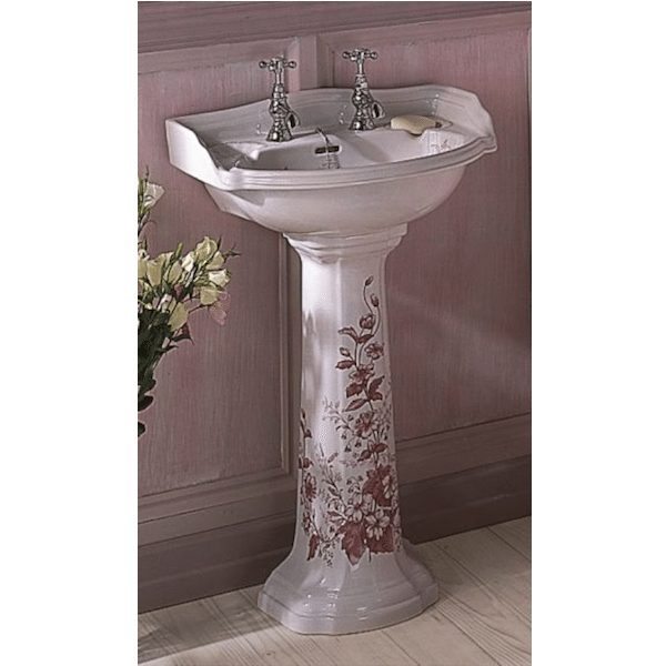 Traditional Oxford Decorated Ceramic Cloakroom Basin And Pedestal