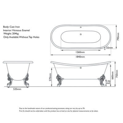 Cast Iron Orford Raised Double Ended Bath
