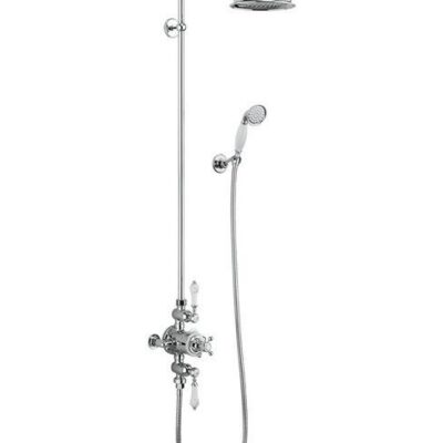 Burlington Avon Thermostatic Exposed Shower Valve Two Outlet,Rigid Riser, Swivel Shower Arm, Handset & Holder with Hose with rose