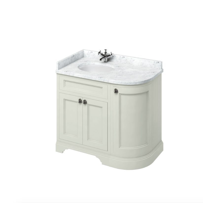 Burlington Freestanding 100 Curved Corner Vanity Unit, LH, Carrara Top