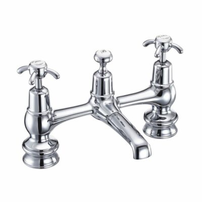 Burlington Anglesey Regent 2 Tap Hole Bridge Basin Mixer with Plug & Chain Waste & Swivel Spout