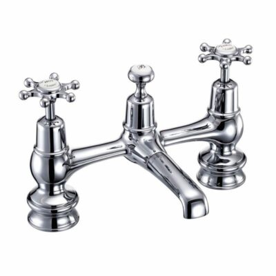 Burlington Birkenhead Regent 2 tap hole bridge basin mixer with plug and chain waste and swivel spout