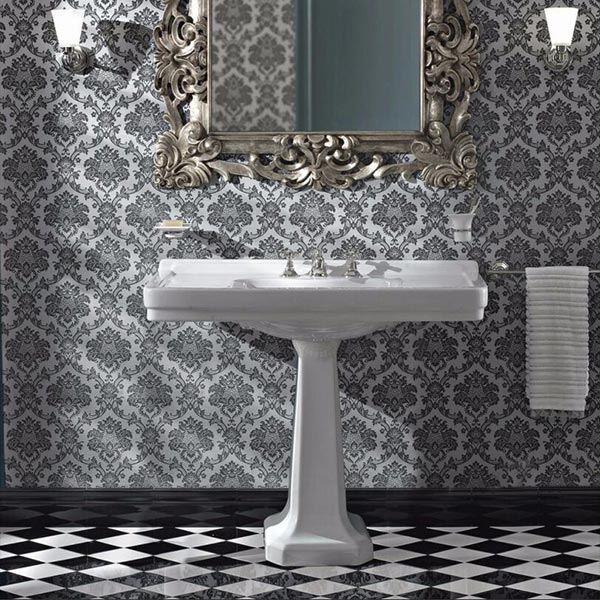 Graphic to show a fancy art deco bathroom.