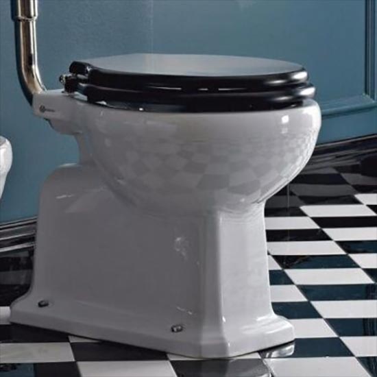 Graphic to show Art Deco toilet featured stylish black and white flooring.