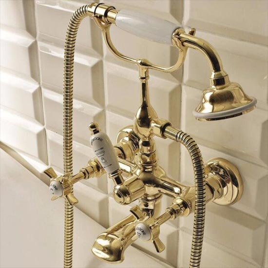 Antica Wall Mounted Bath Shower Mixer Hose and Handset OFB