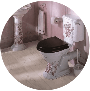 Decorated toilet in suite