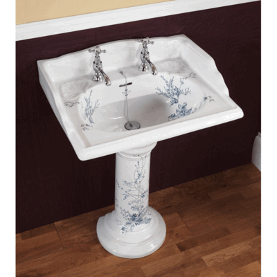Victorian Blue Floral Large Basin and Pedestal - Image 8