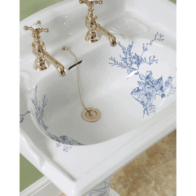 Victorian Blue Floral Large Basin and Pedestal - Image 4