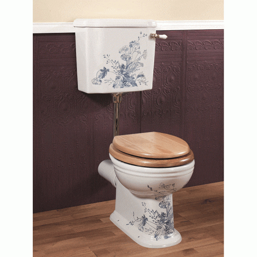 Victorian Blue Garden Low Level Toilet by Old Fashioned Bathrooms
