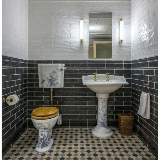 Victorian Blue Floral Large Basin and toilet