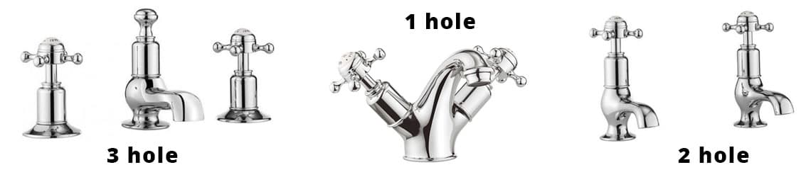 diagram of different types of tap with 1, 2, and 3 holes hold