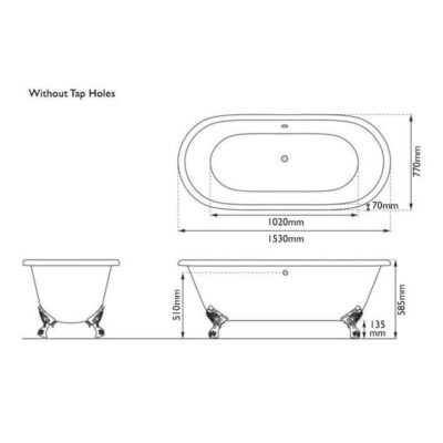 Hurlingham Dryden Small Cast Iron Bath 1530mm - Image 4