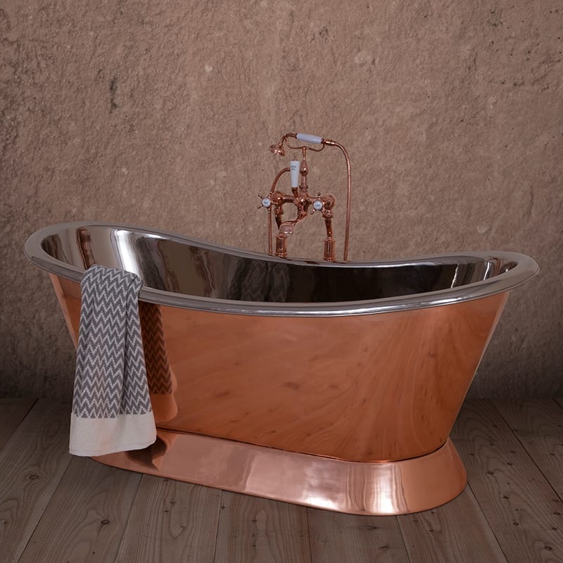 Hurlingham Bateau Copper Bath - Copper Exterior & Nickel Interior