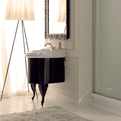 Retro 69cm Basin and Gloss Black 2 Door Cabinet - Image 3