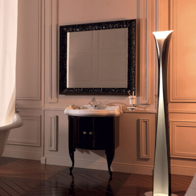 Retro 69cm Basin and Gloss Black 2 Door Cabinet - Image 2