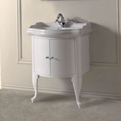 Retro 69cm Basin and Gloss White 2 Door Cabinet - Image 3