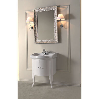 Retro 69cm Basin and Gloss White 2 Door Cabinet - Image 2