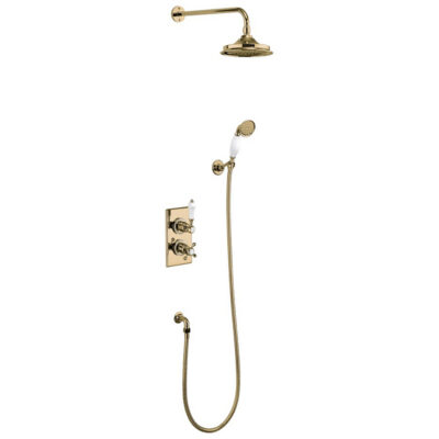 Burlington Trent Thermostatic Two Outlet Concealed Divertor Shower Valve, Fixed Shower Arm, Handset & Holder with Hose with rose - Image 2