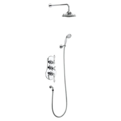 Burlington-Severn-Thermostatic-Two-Outlet-Concealed-Shower-Valve-,-Fixed-Shower-Arm,-Handset-&-Holder-with-Hose-with-rose