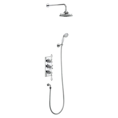 Burlington-Trent-Thermostatic-Two-Outlet-Concealed-Shower-Valve-,-Fixed-Shower-Arm,-Handset-&-Holder-with-Hose-with-rose