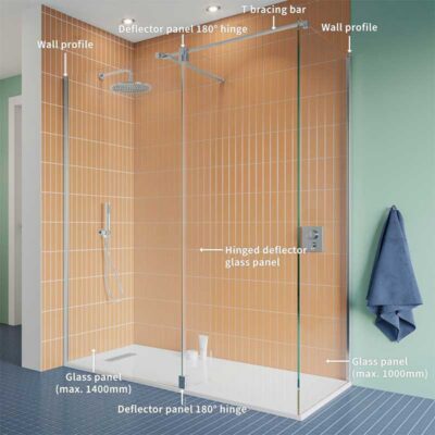 Crosswater ‘Gallery 10’ Walk in Shower with 2 Fixed Glass Panels and a Hinged Deflector Panel - Image 2