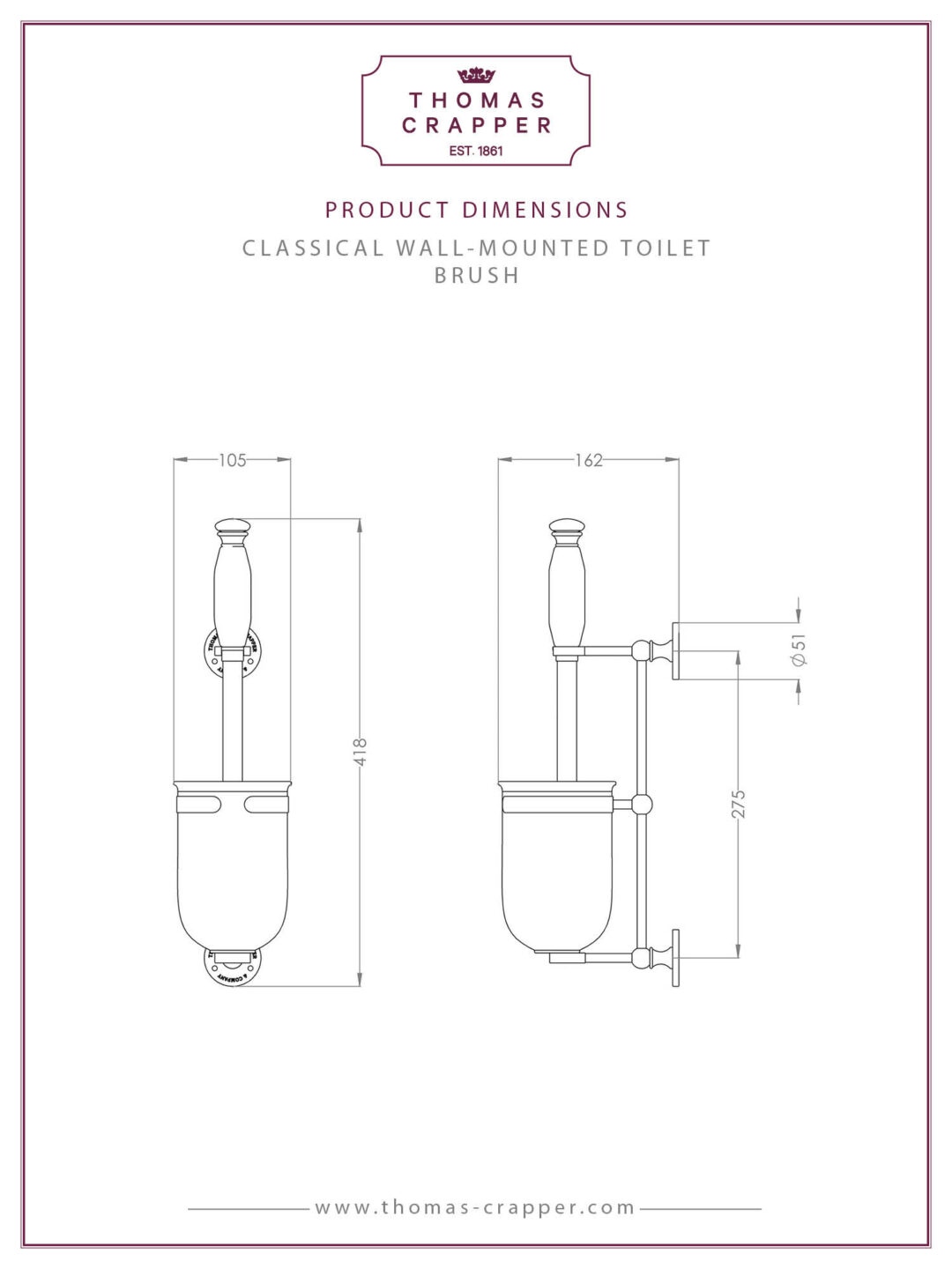 wall mounted toilet brush thomas crapper classical