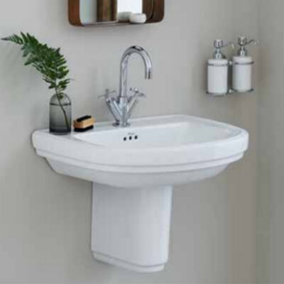 Riviera 650mm D Shape Basin & Semi Pedestal - Image 2