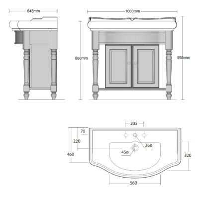 Foresters 100cm Period Basin & Oak Cabinet - Image 8
