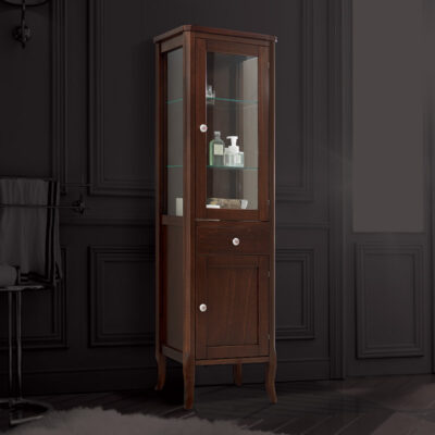 Retro Tall Walnut Display Cabinet