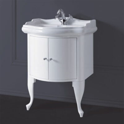 Retro 69cm Basin and Gloss White 2 Door Cabinet