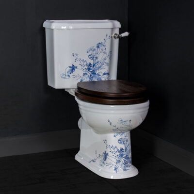Blue-Decorated-Floral-Close-Coupled-Toilet-Chrome