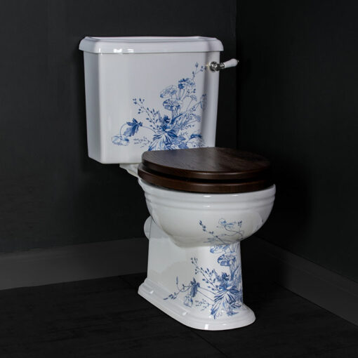 Blue-Decorated-Floral-Close-Coupled-Toilet-Chrome