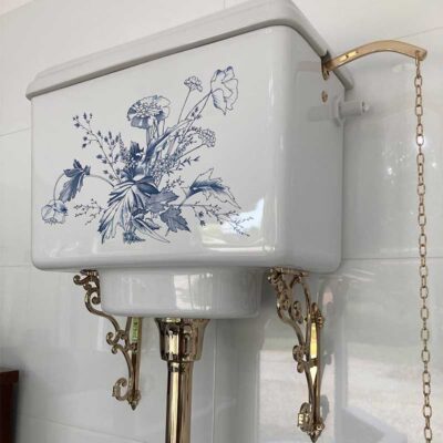 Victorian Blue Floral High-Level Toilet - Image 7