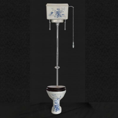 Victorian-Blue-Floral-High-Level-Toilet-Chrome