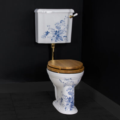 Victorian Blue Floral Patterned Low Level Toilet