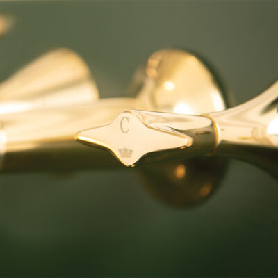 Thomas Crapper Spitfire Three Tap-hole Wall Mounted Basin Mixer (Short spout) - Image 2