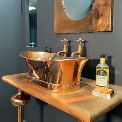 Copper Bateau Basin with Roll Top