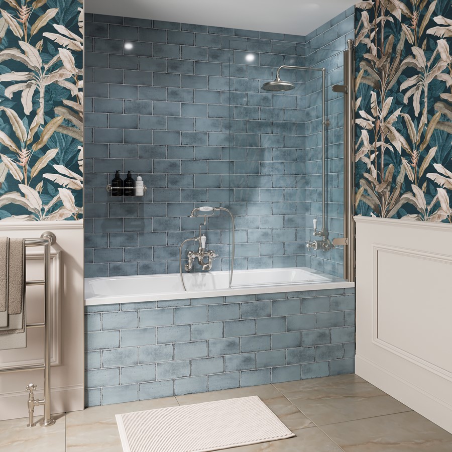 Burlington Classique Hinged Bath Screen - Brushed Nickel