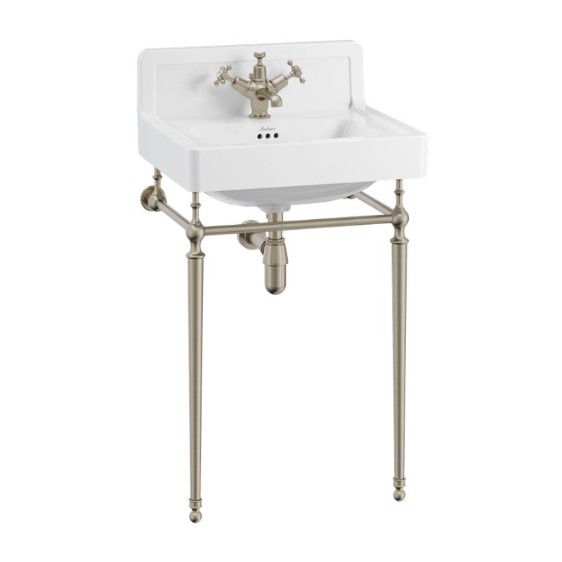 Burlington Contemporary Basin 56cm Upstand with Washstand - Brushed Nickel