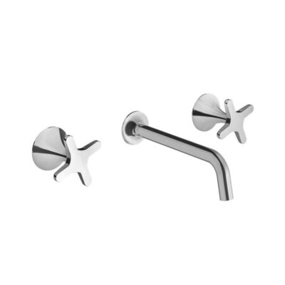 Thomas Crapper Cruz Three Tap Hole Wall Mounted Basin Mixer