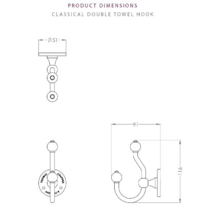 Thomas Crapper Classical Double Towel Hook - Image 4