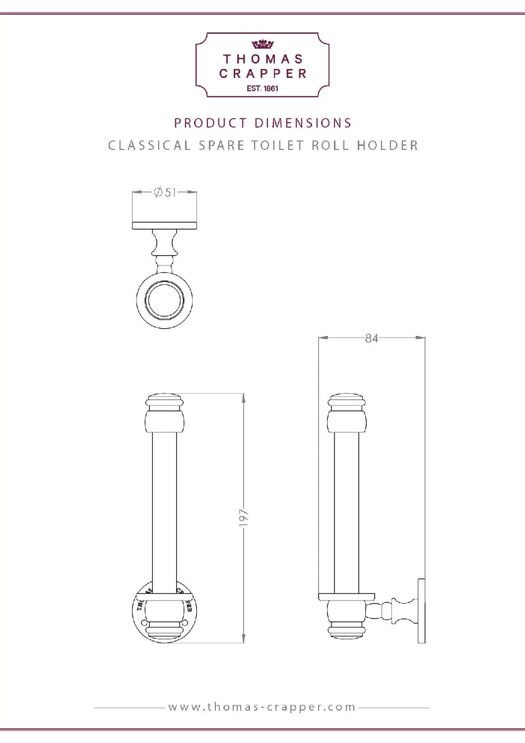 Thomas Crapper Classical Spare Toilet Roll Holder 